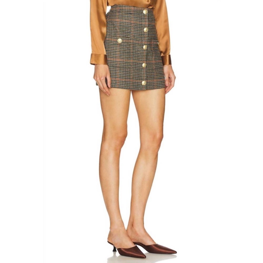 L'AGENCE Zander Button Mini Skirt in Tan And Teal NWT - Picture 7 of 16